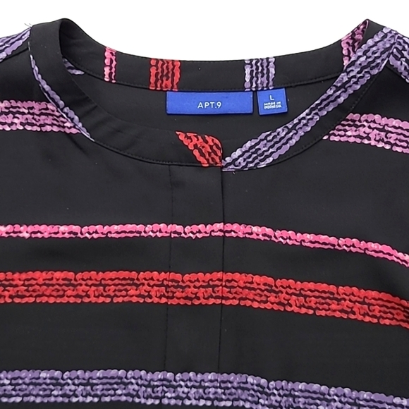 ⭐️3/ $3⭐️ APT. 9 Black Pink Purple Stripes Roll-Up Sleeves Zip Crew Collar Sz M - Picture 5 of 15